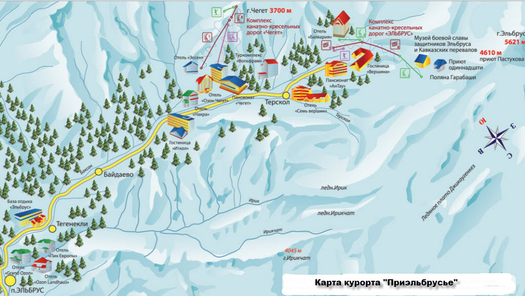 Туристические маршруты в приэльбрусье карта